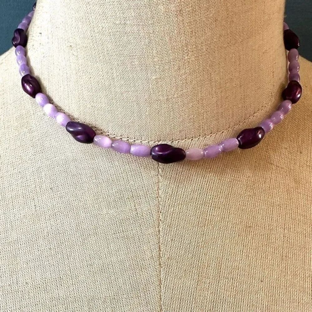Purple beaded choker necklace